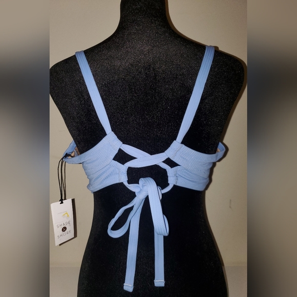 Shade & Shore Women's lightly Lined Longline Light Blue Ribbed Bikini NWT Sz 38D - Picture 4 of 10